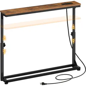 Narrow Console Table with Adjustable Height (25''-32.9''), Skinny Sofa Table with  Station, Behind Couch Table, 39.4" W x 5.9" D, for Living Room, Entryway, Rustic Brown BF95UXG01