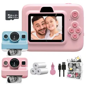 Kids Instant Print Camera, Polaroid Digital Camera, Portable Camera, 2.4-Inch Screen, 50mp 1080P Video, 32GB SD Card, Anti Shake, Music Player Gift