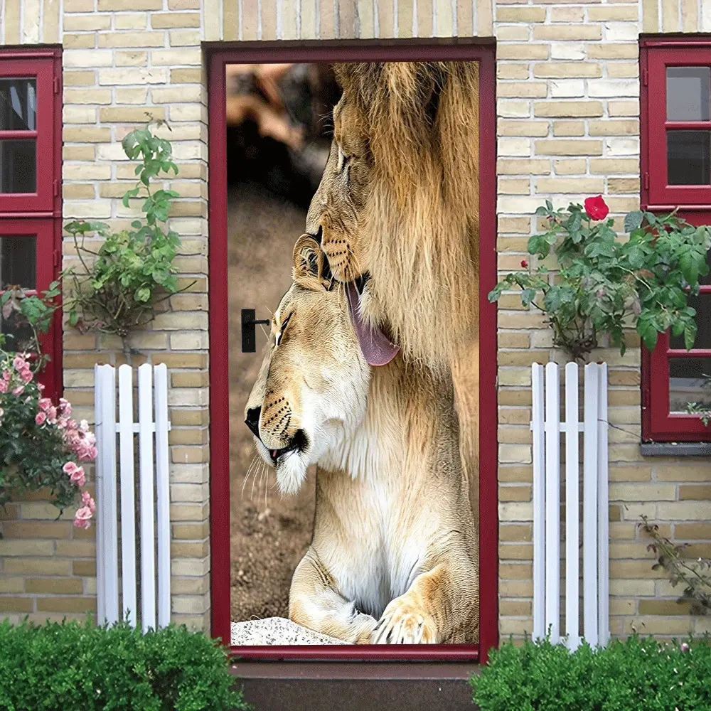 2pcs   Lion Wall Stickers Animal Decorative Decals for Living Room Bedroom Wall Art Self Adhesive Removable Home Decor Modern Minimalist Lion Head Design Home Decorations  Collage Self-Adhesive Door