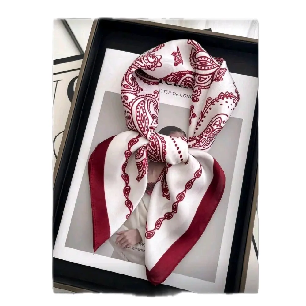 Domenica Square scarf, Stamped satin head scarf for women, Fashion headband, Chal, Handkerchief, Neck scarf, Head scarf, Dressing accessory
