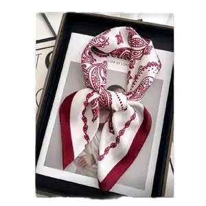 Domenica Square scarf, Stamped satin head scarf for women, Fashion headband, Chal, Handkerchief, Neck scarf, Head scarf, Dressing accessory