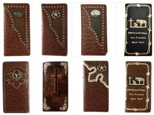Longhorn, Star, Praying Cowboy Men Western Wallets Bifold Check Book Style