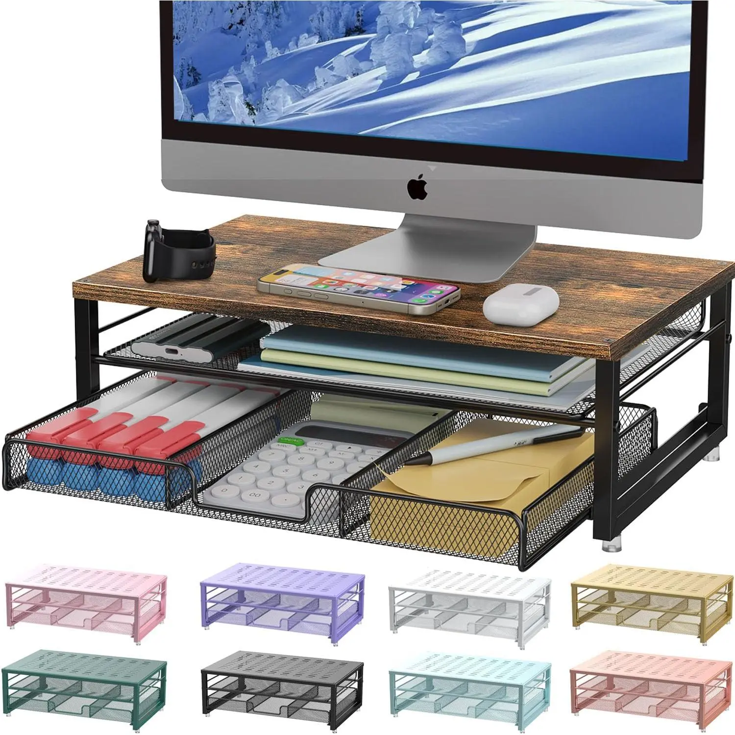 Computer  Stand Riser, Desk Organizers and Accessories with Drawer, Office Desk Accessories & Workspace Desktop Organizers Storage for Classroom Office Supplies Decor ()