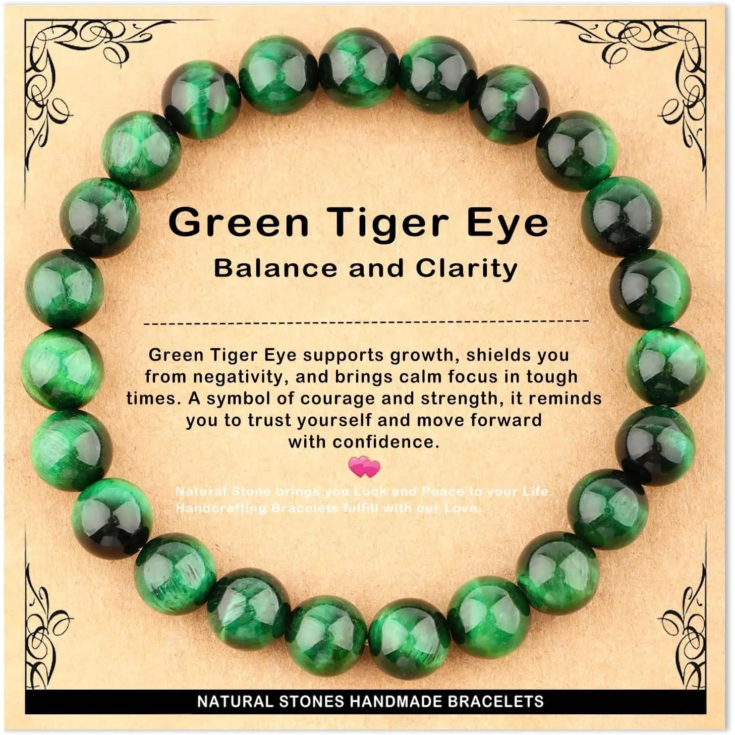Green Tiger Eye Bracelet, Handmade 4-10mm Beaded Natural Gemstone Stretch Band for Men Women, Spiritual Healing for Meditation & Yoga, Ocean Jasper, 4Mm, 6Mm