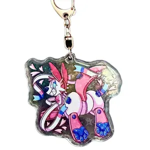 Shiny/Regular Sylveon Pooltoy Holographic Enamel Coated Keychain