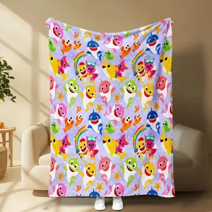 Baby Shark Cartoon Kids Blanket, Soft Flannel Throw for Toddlers, Cute Baby Nap Blanket for Kindergarten, Sofa or Bed, Lightweight Cozy Plush, Skin-Friendly and Warm, Machine Washable, Perfect Gift for Christmas or Birthday