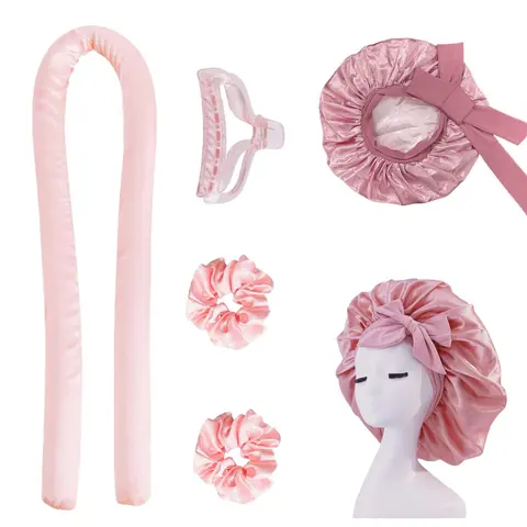 Women's Heatless Curl Rod Kit - Adjustable Satin Bonnet, Silk Bonnet, Anti-Frizz Headband Hair Tools, Soft & Gentle Material for Sleeping Styling, Keeps Curls in Place, Reduces Frizz & Flyaways, Gift Accessory