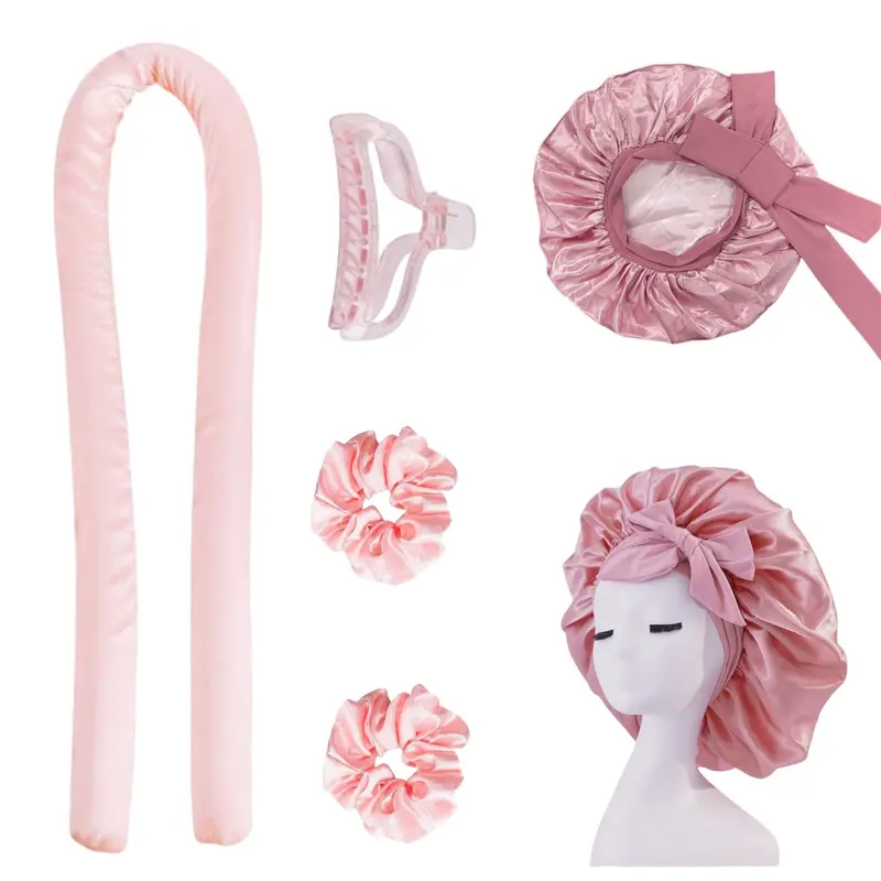 Women's Heatless Curl Rod Kit - Adjustable Satin Bonnet, Silk Bonnet, Anti-Frizz Headband Hair Tools, Soft & Gentle Material for Sleeping Styling, Keeps Curls in Place, Reduces Frizz & Flyaways, Gift Accessory