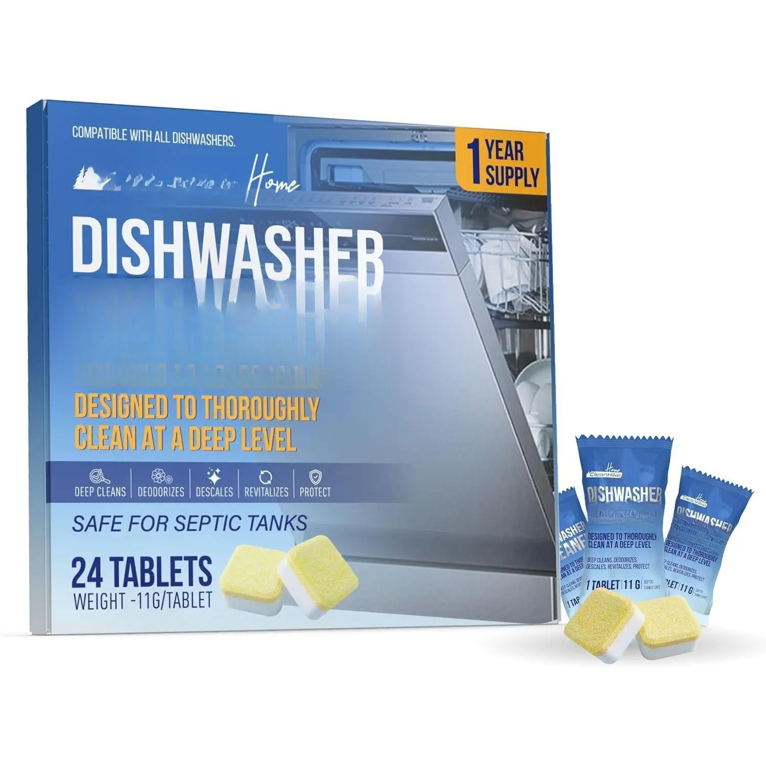 Dishwasher Machine Cleaner and Deodorizer Tablets - (24-Pack) Formula for Deep Cleaning and Descaling Dishwashing Machines. Tackle Tough Residues, Limescale, Hard Water, Calcium Buildup, and Odors