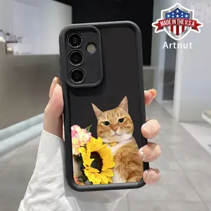 Compatible with Galaxy S24 Ultra S25 Plus S23 S22+ Phone Case Orange Cat and Sunflower Pattern Soft TPU Anti-Slip Rugged Durable Phone Cover for Girl