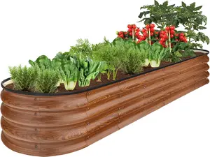 Best Choice Products 8x2x1ft Outdoor Metal Raised Garden Bed, Oval Deep Root Planter Box for Vegetables, Flowers, Herbs, and Succulents w/ 108 Gallon Capacity - Wood Grain