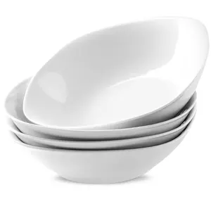 8.5" Large Pasta Bowls Set of 4, 35 OZ Porcelain Dinnerware Salad Bowls,  White Ceramic Serving Bowls for Soup, Stew, Fruits, Noodle, Shallow Dinner Bowl, Microwave & Dishwasher Safe, Housewarming Gift