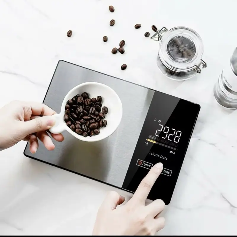 Smart Kitchen Scale - High-Precision 1 Gram Accuracy, Bluetooth App, Stainless Steel, LCD Display, Tare Function, Automatic Shut-Off, Ideal for Meal Prep & Portion Control zylo
