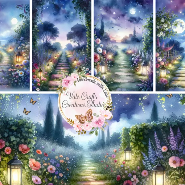 Vals Crafts Creations Studio Indigo Bloom 40-Page Handmade Paper Kit with 24 Horizontal & 16 Vertical Designs for Journaling Scrapbooking 8.5x11" Indigo Tones Contemporary