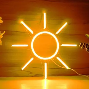 USB-Powered Sunburst Neon Wall Light - Plug-in LED Wall with Switch Control, USB-Powered Modern Yellow/Orange Suitable for Bedroom, Party, Kitchen, Bathroom - USB-Powered Wall-Mounted Light, No Required