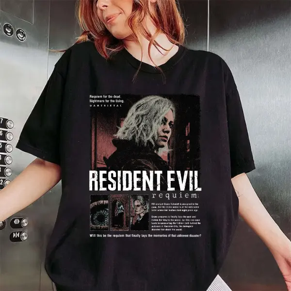 Resident Evil Requiem Nightmare for the Living TShirt, Survival Horror Graphic Tee, Dark Gothic Biohazard Game Sweatshirt, Retro Distressed Unisex Hoodie