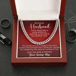 To My Husband Cuban Link Chain Gift From Wife 5mm, Poem Message Card Necklace Gift For Husband Birthday Christmas Gift For Him