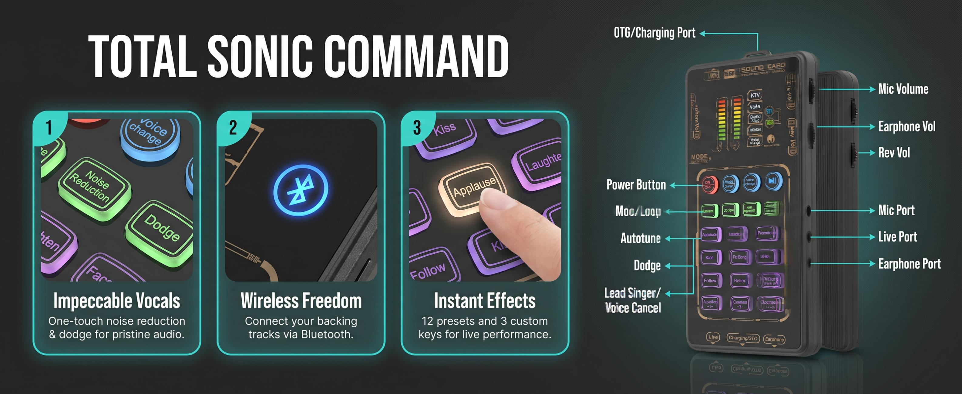 X55 Pro Handheld Voice Changer Sound Card Professional Audio for Live Singing