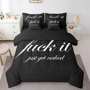 Funny Quotes 7 PCS Comforter Set with Sheets Get Naked Bed in a Bag for Couple Lover Men Women Bedroom Bedding Set Breathable Bedding Set