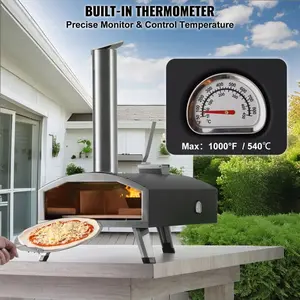 12" Outdoor Pizza Oven Portable Wood Pellet Pizza Oven Iron Spray Camping with Built-in Thermometer Fast Heating & Efficient Baking