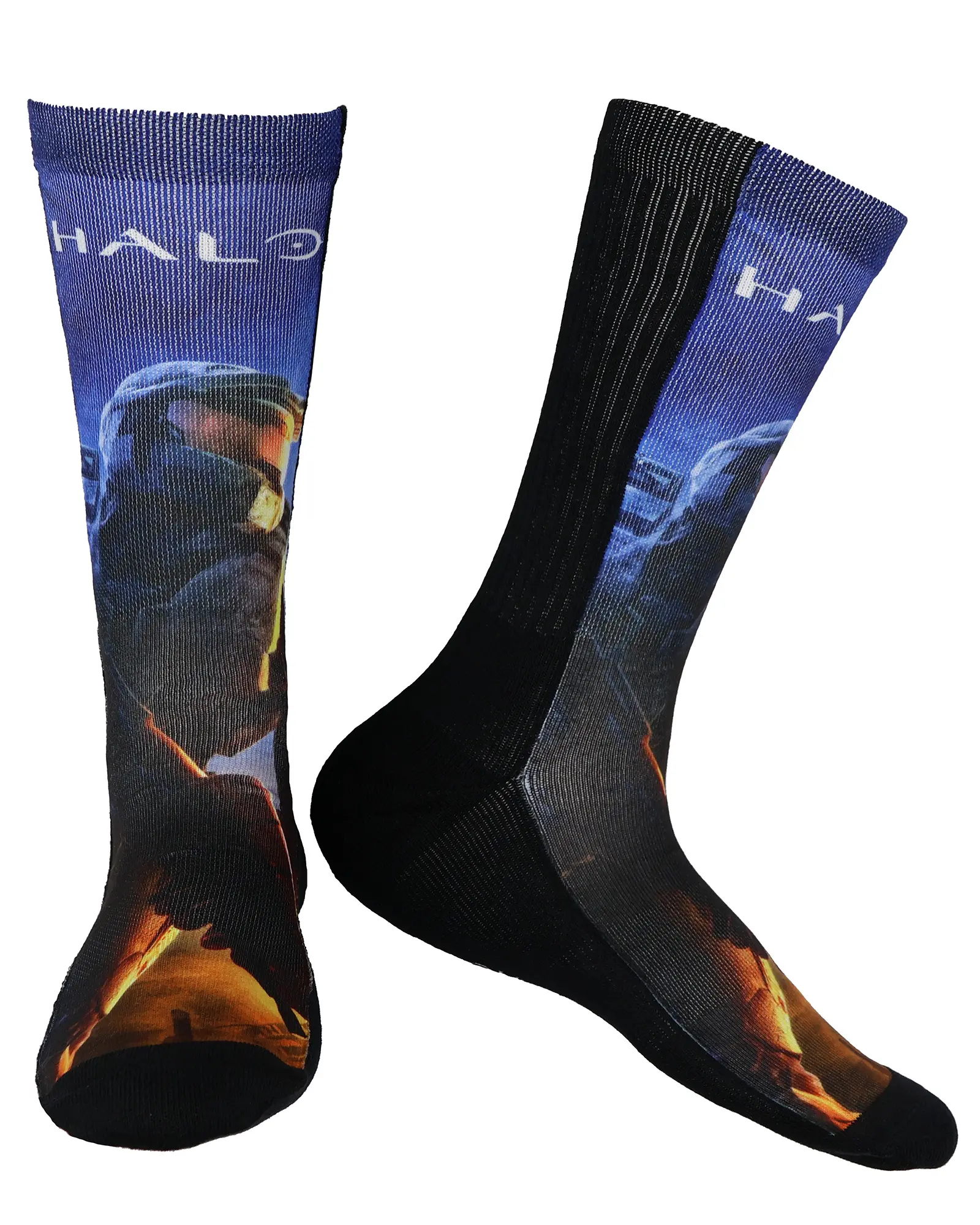 Men's Master Chief Graphic Crew Socks, Lightweight Sublimated Spandex Fabric for Everyday Menswear, 1 Pair, Fits Shoe Size 8-12, Sublimation, Print, Polyester, Breathable, Casual