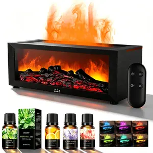 Fireplace Flame Aroma Diffuser with 4 Natural Essential Oils | 7-Color Flame Humidifier, Auto-Off, Quiet for Home Bedroom