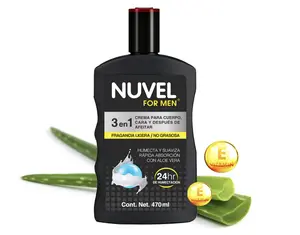 NUVEL For Men 3-in-1 Hydrating Cream with Aloe Vera & Vitamin E - Lightweight Fragrance , Non-Greasy Formula, 470ml - Ideal for Face, Body & Post-Shave Care Daily Facial Moisturizer Scent