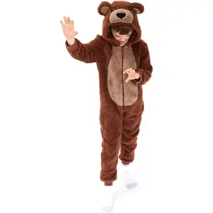 GJ  F-NG01  Kids Snug Fit Flannel Brown Bear Costume Animal Onesie Pajamas for Boys Girls Gifts