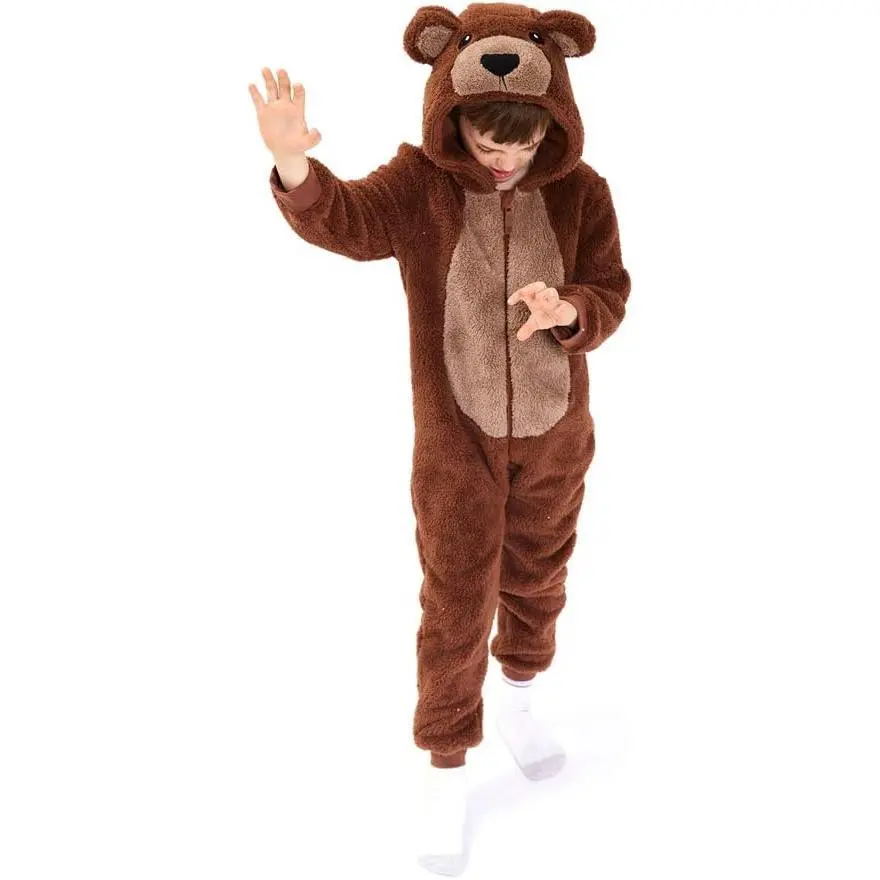 GJ  F-NG01  Kids Snug Fit Flannel Brown Bear Costume Animal Onesie Pajamas for Boys Girls Gifts