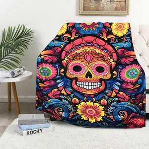 Firmiso Sugar Skull Throw Blanket Gifts for Women, Day of the Dead Lightweight Fleece Throw for Couch Sofa Bed, Mexican Skull Gothic Floral Decorative Blanket for Halloween Home Decor, 60"x80"