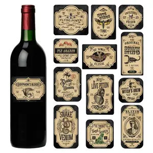 13 Piece Vintage Wine Bottle Labels Decorations, Horror Animal Medicine Bottle Stickers, Party Decoration Gift and Photo Prop