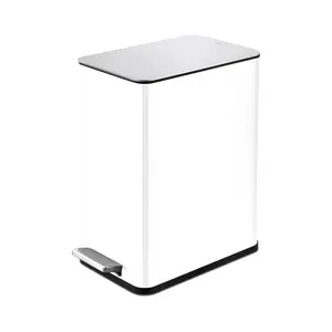 QUALIAZERO 2.6 GAL/10L, Slim Shape, Stainless Steel Step-ON CAN, with Soft Close LID (Bright White)