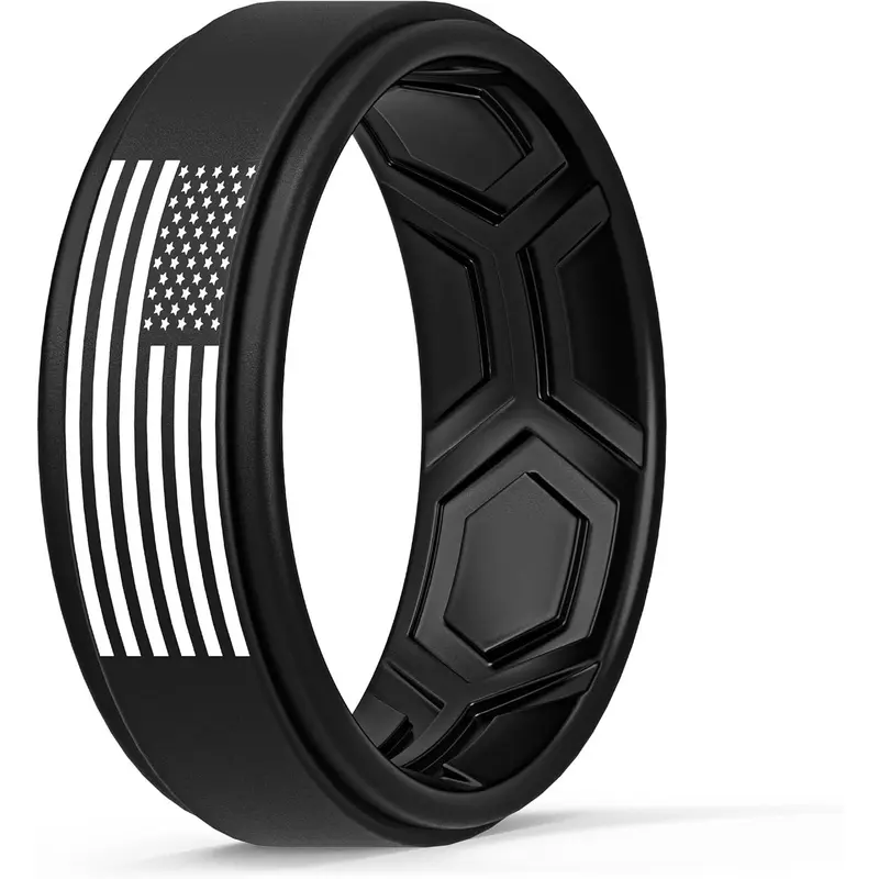 men's valentine's gifts Silicone Wedding Rings for Men, Breathable Airflow Pattern 8mm Wide 2mm Thick - 1/4/5/8 Variety Multipack