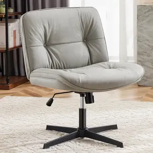 Criss Cross Chair-Cross Legged Office Chair No Wheels, Armless Wide Office Desk Chair, Sherpa Swivel Vanity Chair with Bouble-Layer Cushion for Makeup, Small Space, Home-Cream Criss Cross Legged Chair, Armless Office Desk Wide Seat No Wheels, Swivel