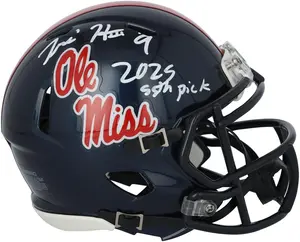 Tre Harris Ole Miss Rebels Autographed Riddell Navy Speed Mini Helmet with "2025 #55 Pick" Inscription - Fanatics Authentic Certified