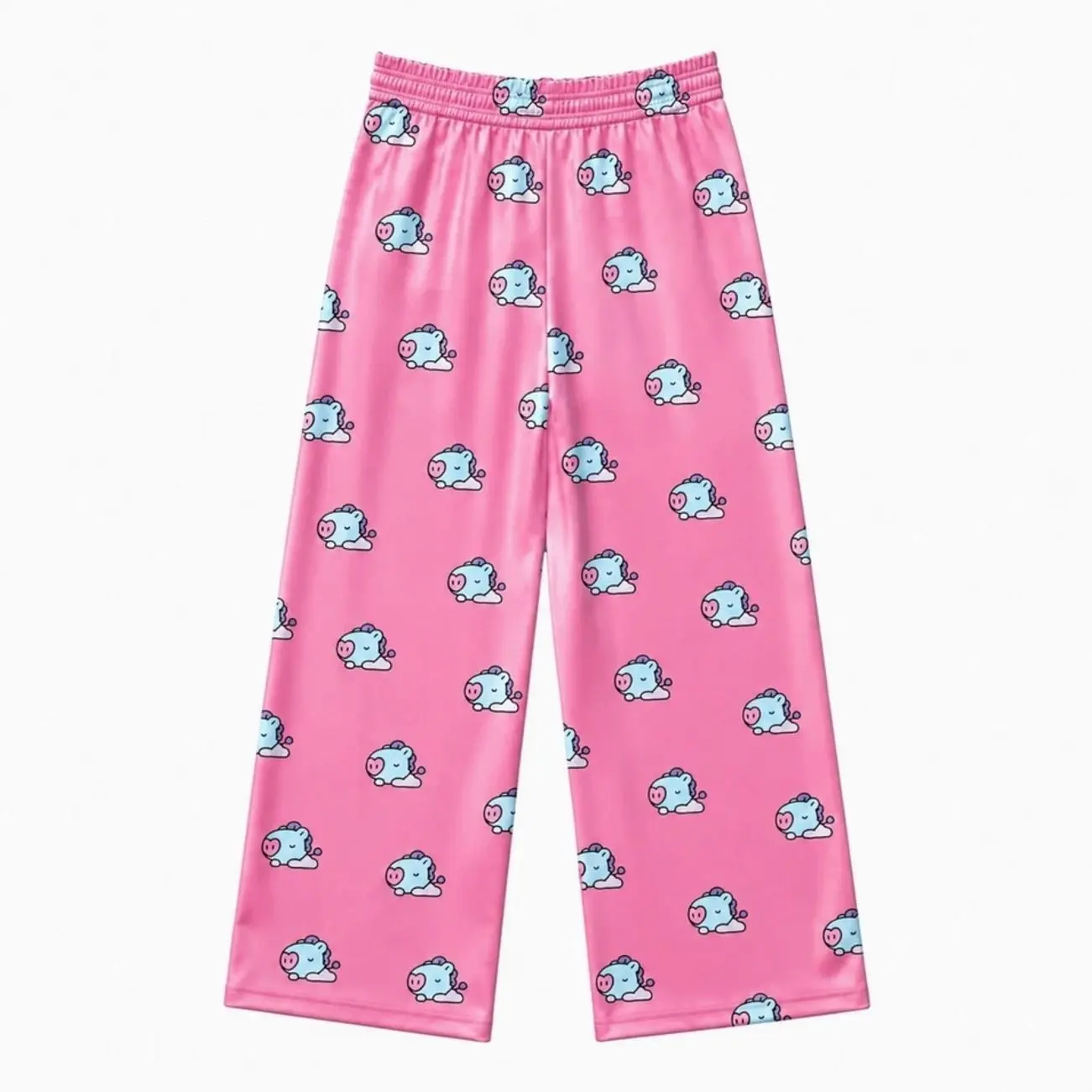BT21 Mang Pink Satin Pajama Pants Cute Kpop Character Sleepwear Lounge Pants