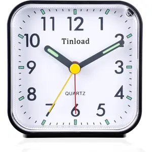 Small Battery Operated Analog Travel Alarm Clock Silent Non Ticking, Gentle Wake, Ascending Beep Sounds, Snooze,Lighted on Demand, Easy Set(Black)