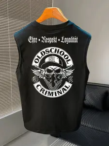Old School Criminal Skull Graphic Sleeveless Tank Top Vest - Biker Streetwear Casual Muscle Tee Man