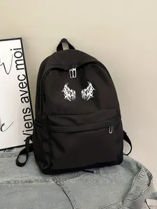 Gothic Flame Devil Eye Print Backpack, Punk Street Style, Nylon Material, Easy to Clean, Unisex, Daily Use, School, Commute, Travel, Casual Nylon Backpack
