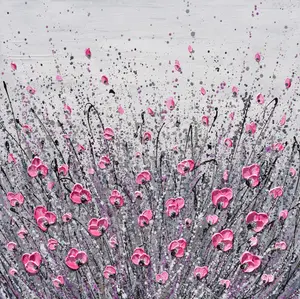 Pink Wildflowers on Gray, 24"x24"