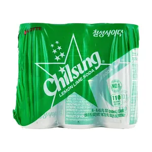 LOTTE Chilsung Cider Lemon Lime Soda - 250ml Cans (6 Pack) - Refreshing Korean Sparkling Drink
