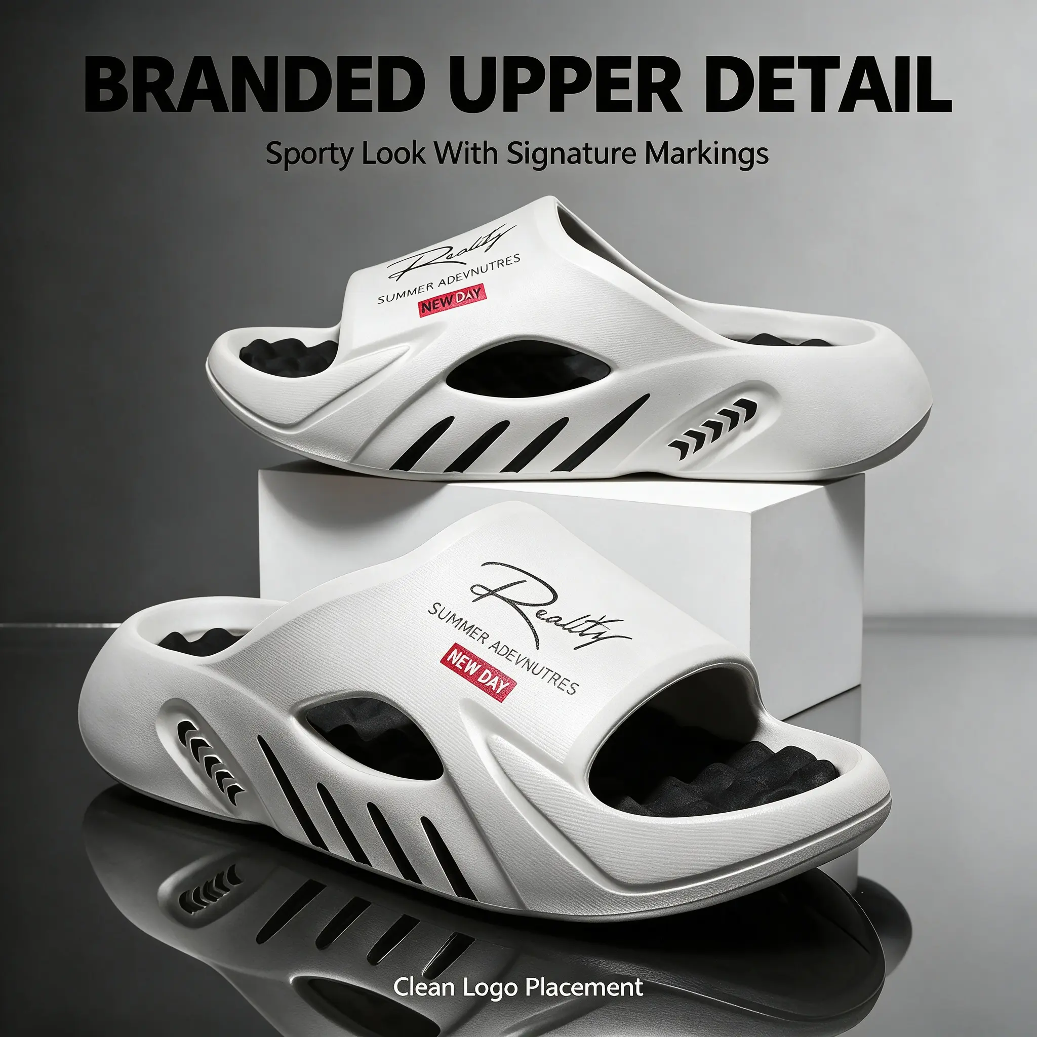 Men’s 2026 Non-Slip Massage Foam Slides - Thick-Sole Open-Toe Round Toe Sandals, Outdoor Athletic Street House Beach Gym Footwear with Letter Print, Onyx Soft Flat Nail-Friendly Summer Shoes, Soft Eva