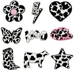 9PCS Cow Prints Embroidered Patches Black and White Sew on Applique Flowers Butterfly Iron on Patches for Backpacks Clothes Hat Jeans DIY Accessories