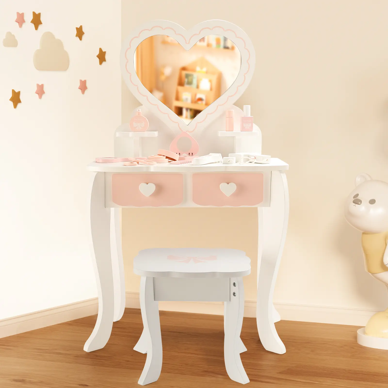 Makeup Vanity Set with Mirror & Drawers – Girls’ Dressing Table & Makeup Toy, Perfect Gift for Children Makeup Vanity Set with Mirror & Drawers – Girls’ Dressing Table & Makeup Toy, Perfect Gift for Children