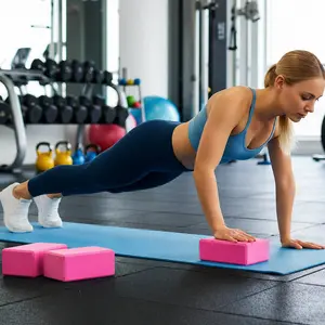 High-Density Foam Yoga Blocks Set - Pink 2 Pcs
