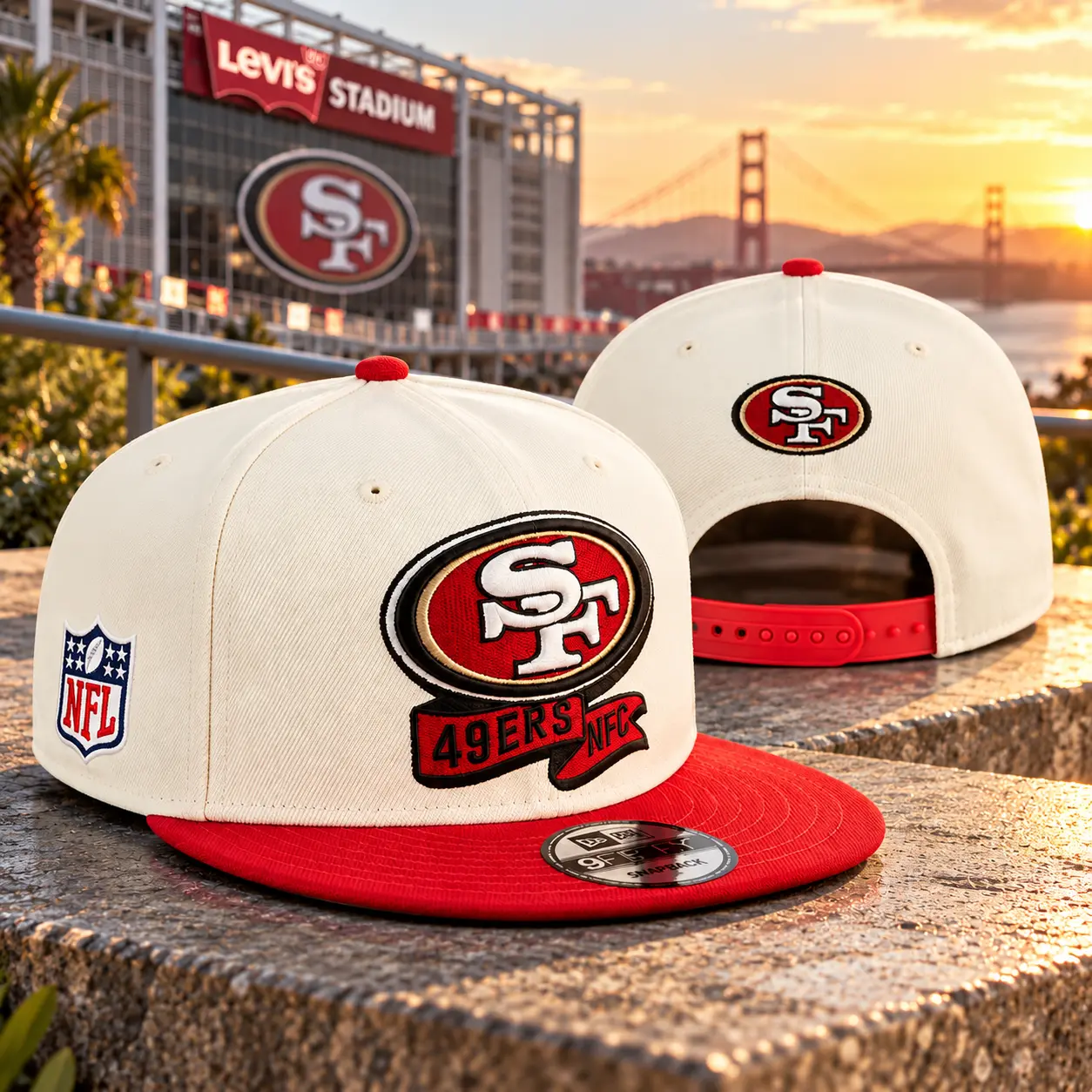 San Francisco 49ers Cream and Red 9FIFTY Snapback – Embroidered SF Logo, Adjustable Flat Brim