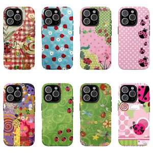 Floral Dot Ladybug Print Phone Case, Durable Two-In-One Protection, Fits iPhone 17 16 15 14 13 12 Pro, Samsung Galaxy S25 S24 S23 S22 Ultra Series