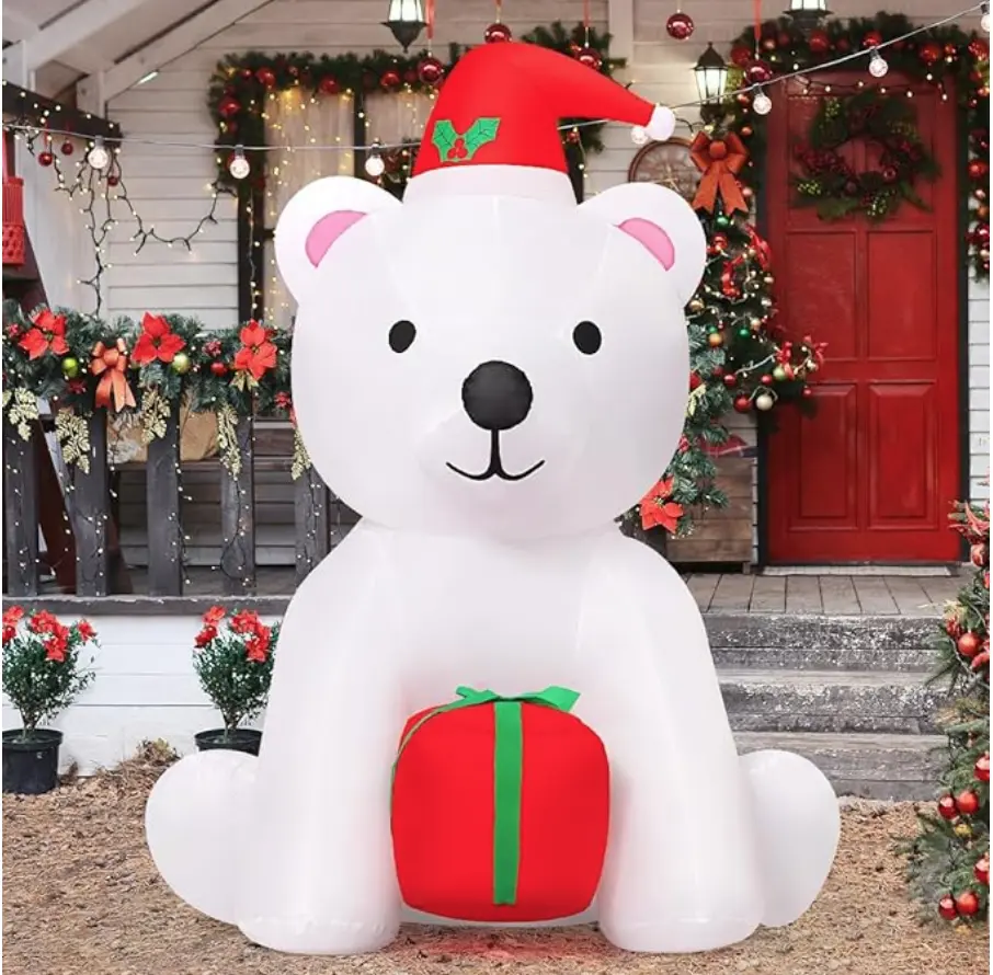 GOOSH 4 Ft LED Christmas Inflatable Bear Outdoor Decorations  Durable Colorful Ornaments Water Proof
