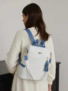 Women's Fashionable Contrast Binding Backpack with Tassel Decor, Casual Large Capacity Backpack, Lightweight Practical Backpack for Daily Use