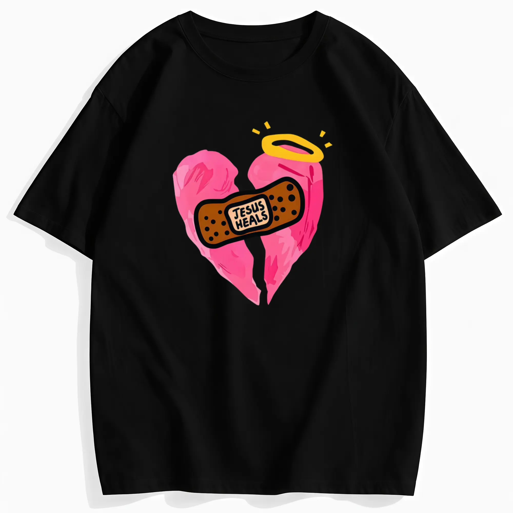 Women's 'Jesus Heals' Graphic Print Pure Cotton Apparel, Casual Christian Faith T-Shirt with Round Neck, Unisex Cuts, Fitted Prints Top, Shortsleeve, Healing Motif